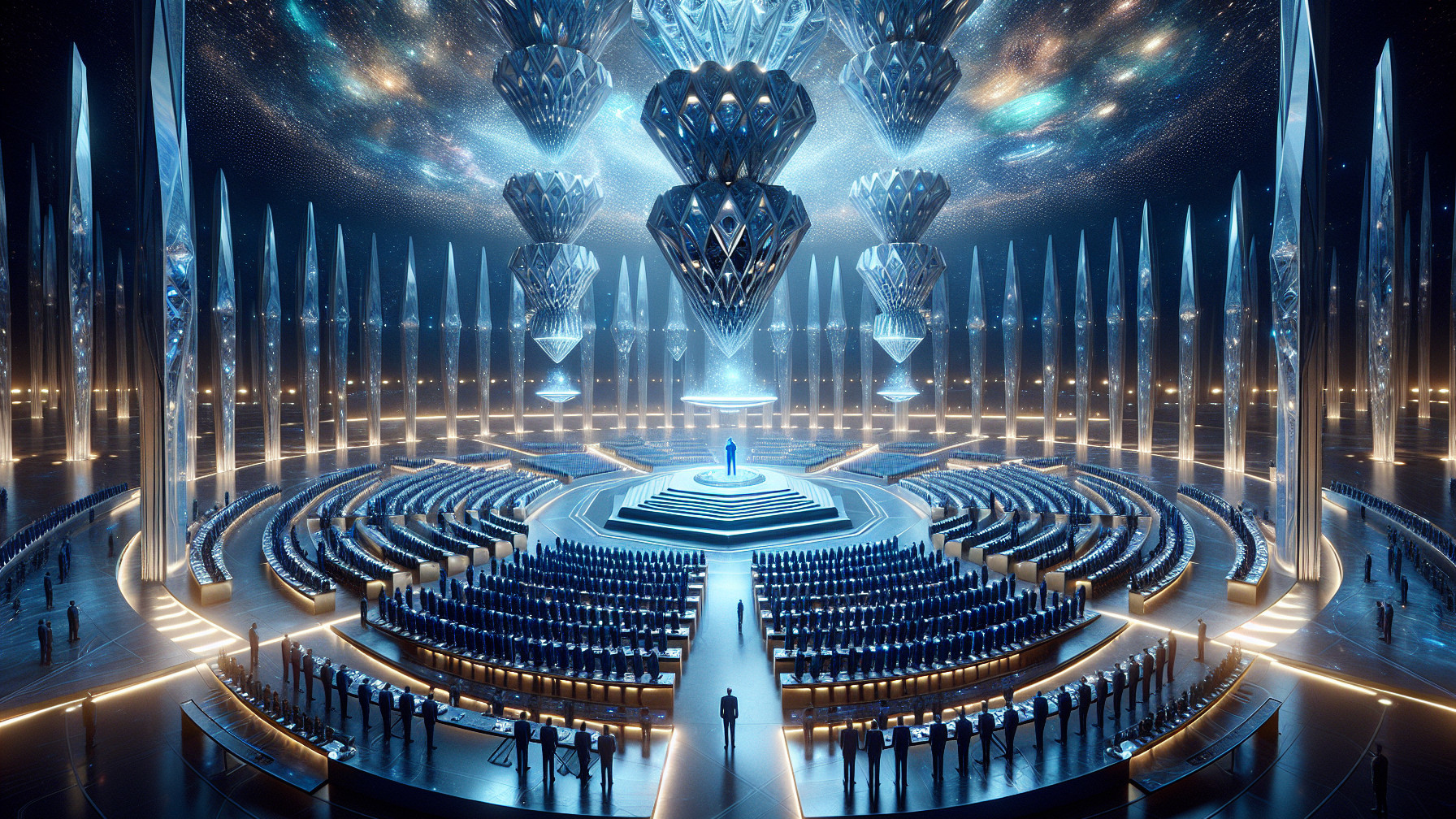 Futuristic Celestial Auditorium with Crystalline Structures