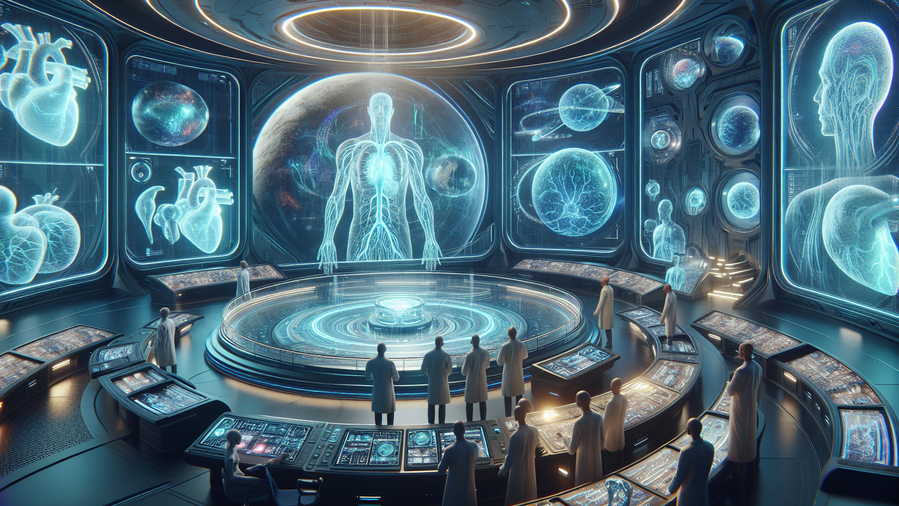 Futuristic Lab with Holographic Medical Research Display