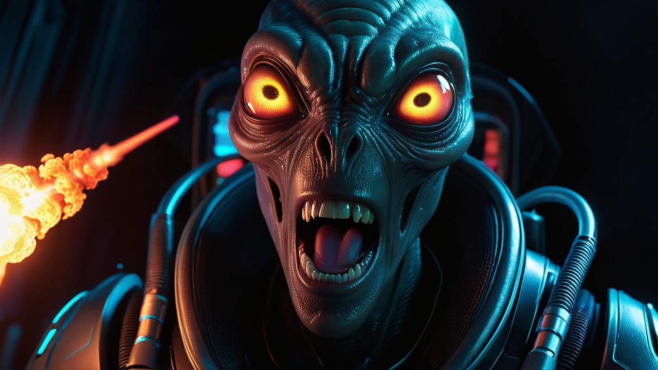 Menacing Extraterrestrial Creature with Bright Orange Eyes