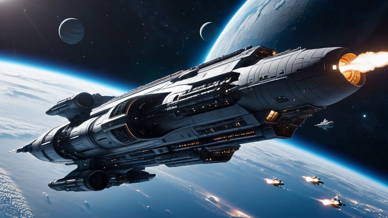 Futuristic Spaceship in Cosmic Exploration Scene