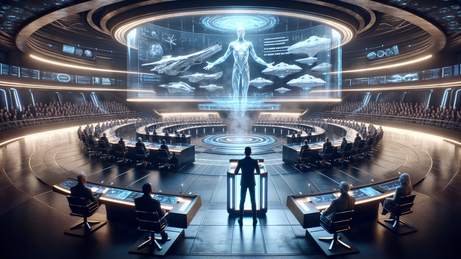 Futuristic Command Center with Holographic Displays
