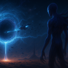 Astronaut Before Black Hole with Advanced Spacecraft