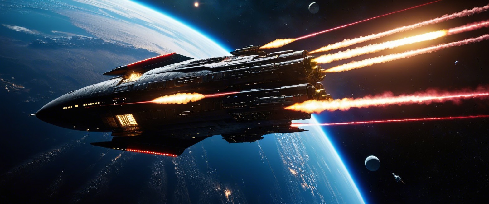 Futuristic spaceship navigating the cosmos with Earth nearby