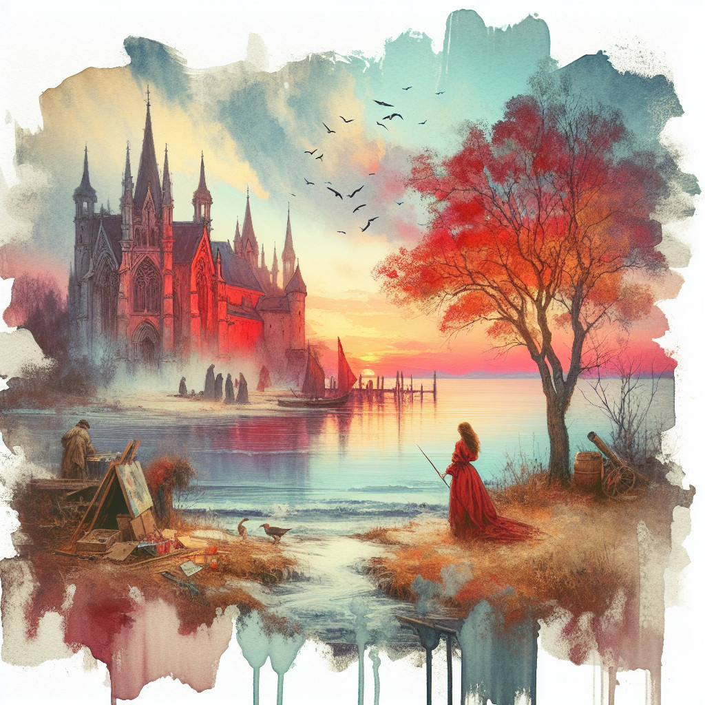 Gothic Castle Sunset Reflection with Autumn Foliage