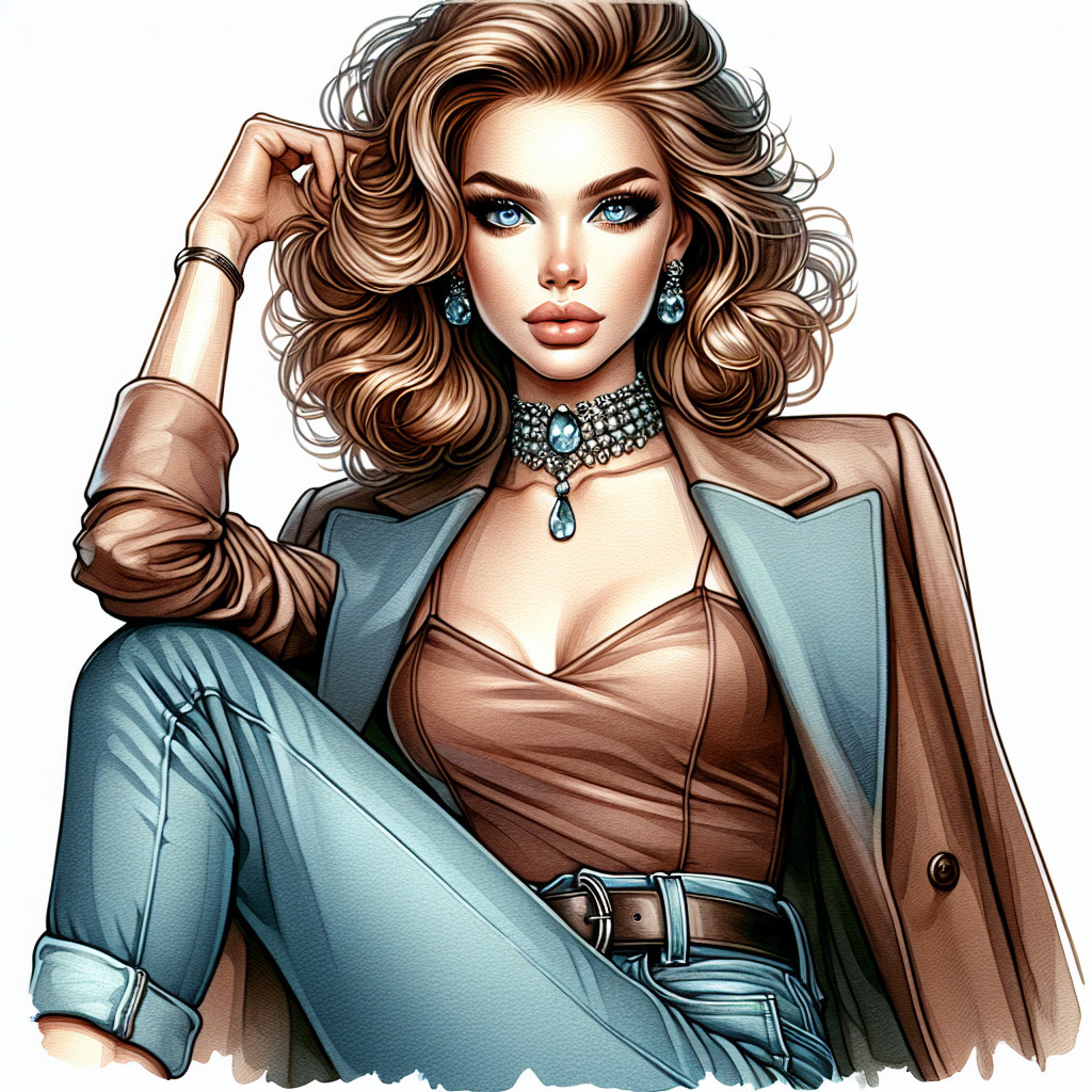 Stylish Woman in Chic Brown Jacket and Glamorous Makeup