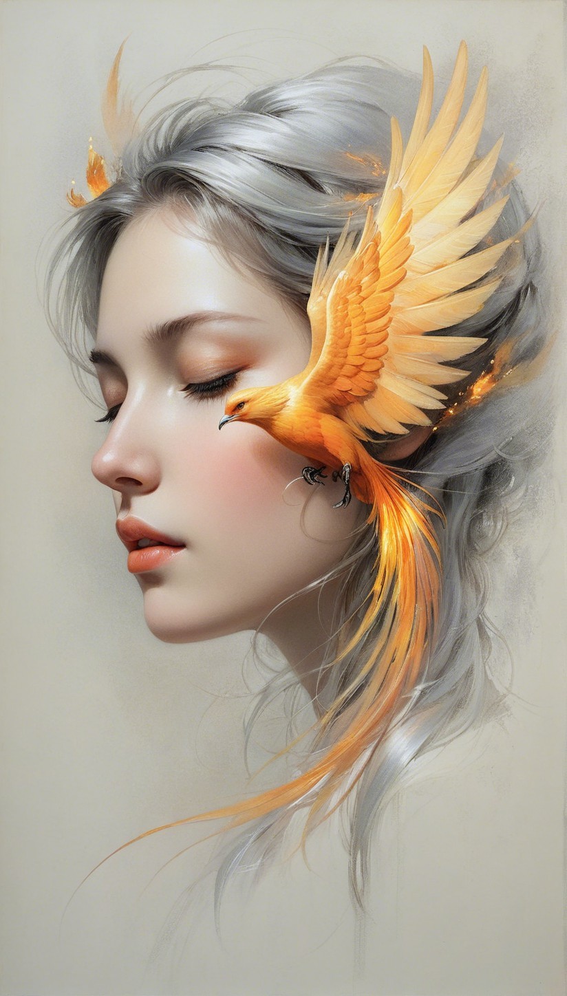 Portrait of a Young Woman with Phoenix Hair Accent