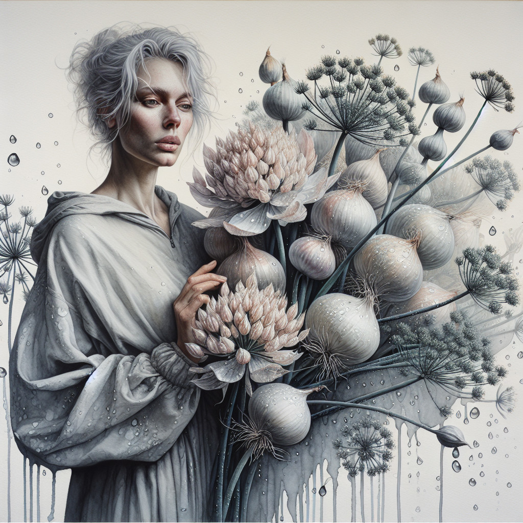 Surreal Scene of Woman with Oversized Flower Bouquet