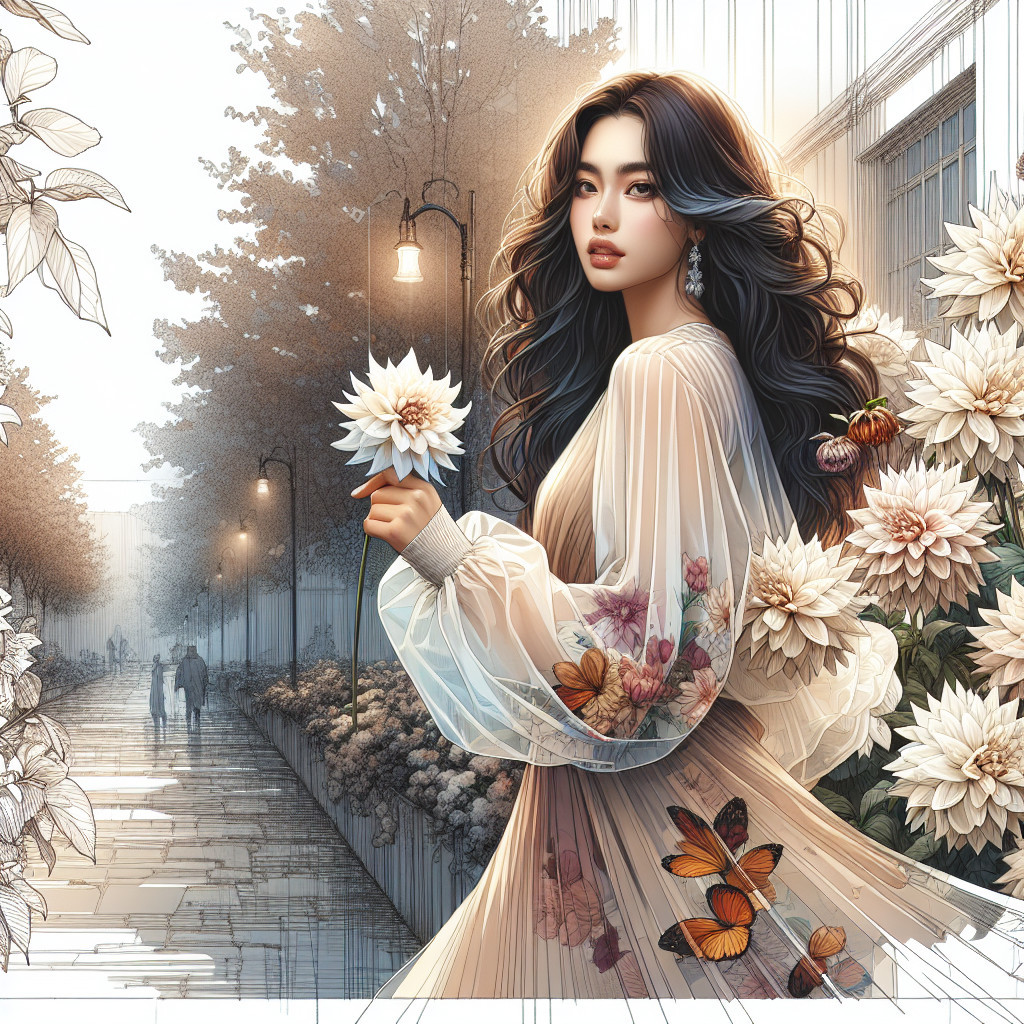 Young Woman in Floral Dress on Scenic Street