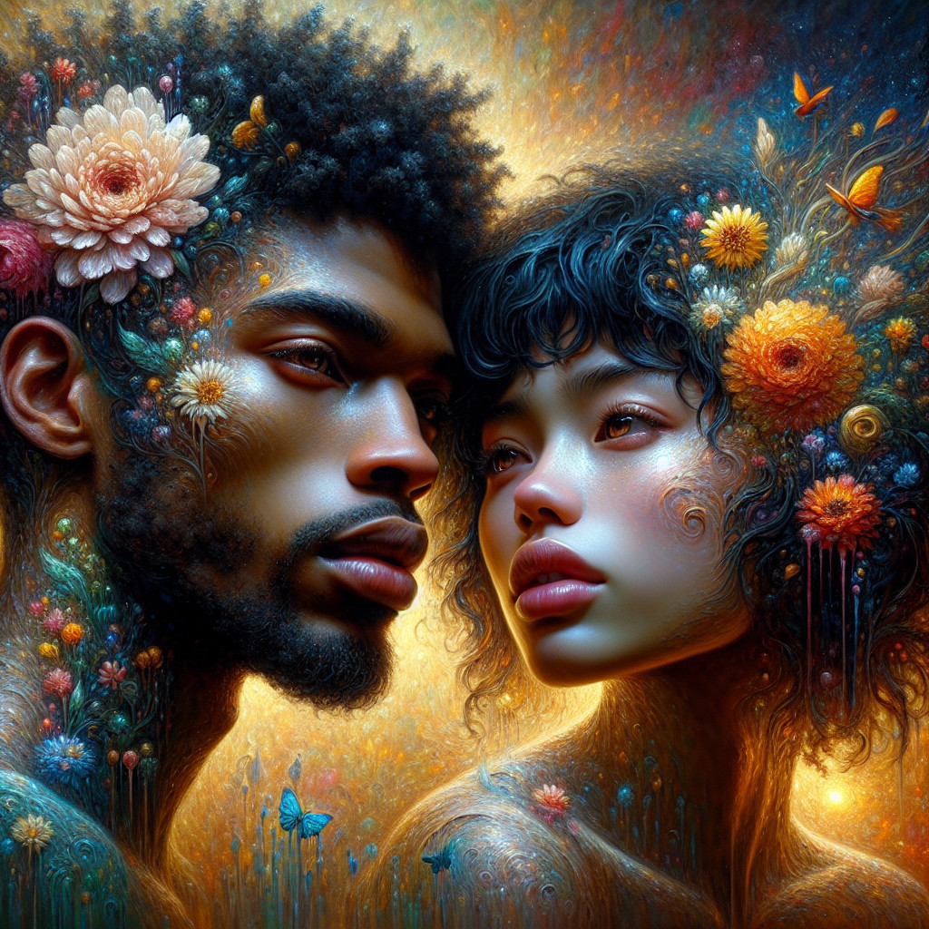 Surreal Floral Connection Between Man and Woman
