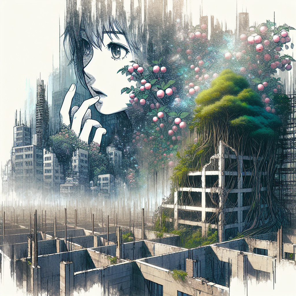 Surreal Urban Landscape with Nature's Resilience