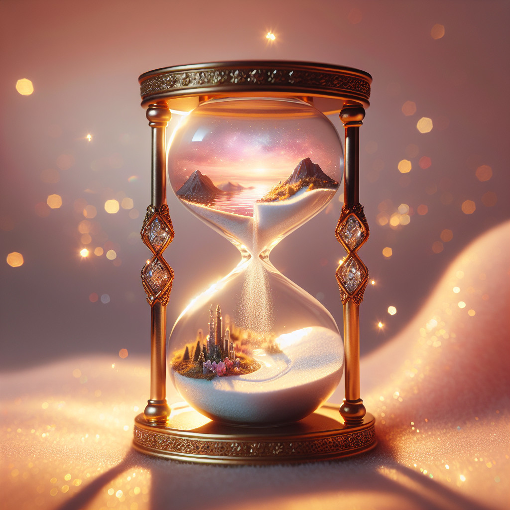 Ornate Hourglass with Golden Accents and Landscape