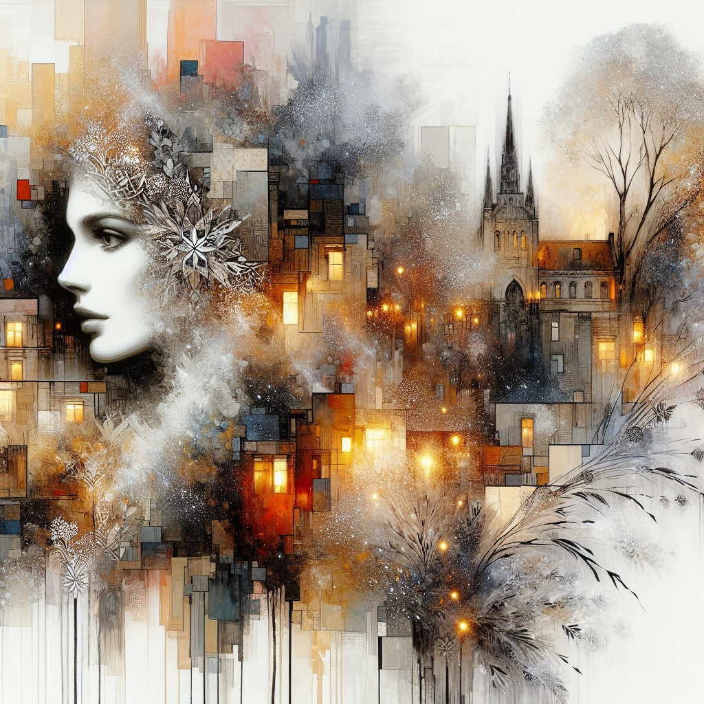 Serene Female Profile with Abstract Urban Elements