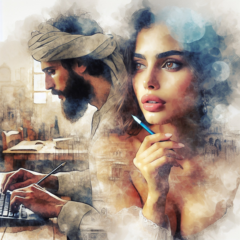 Blended Portrait of a Man and Woman with Watercolor Textures