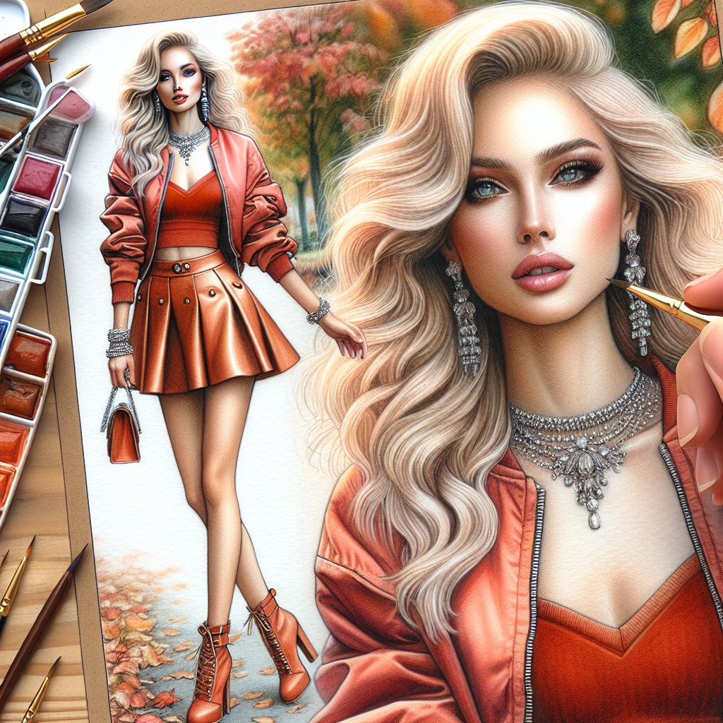 Glamorous Young Woman in Stylish Orange Outfit