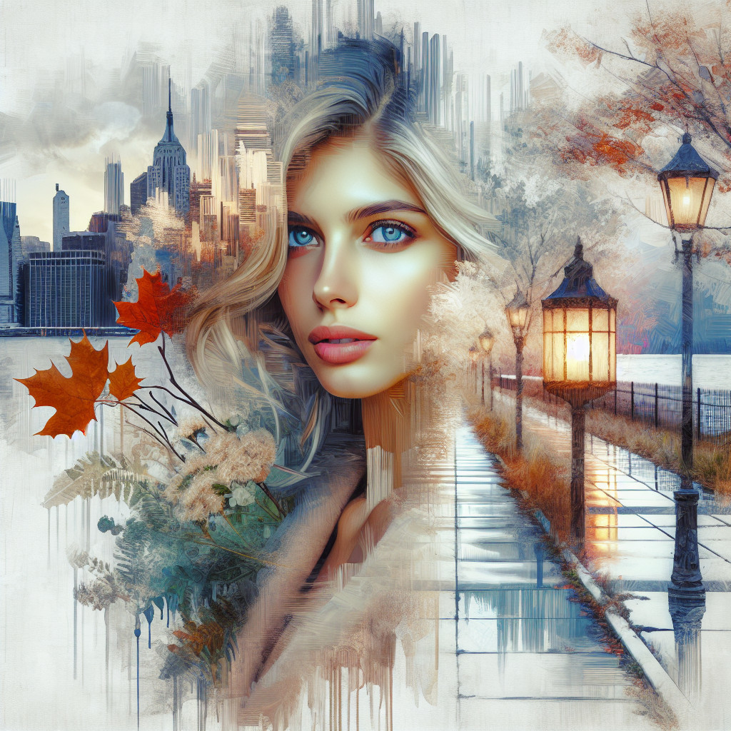 Surreal Portrait of Woman with Urban Landscape Background