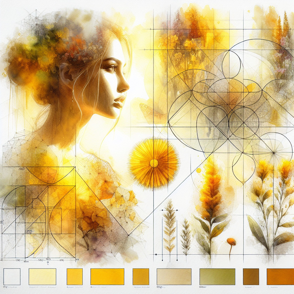 Portrait of a Woman with Floral and Geometric Elements