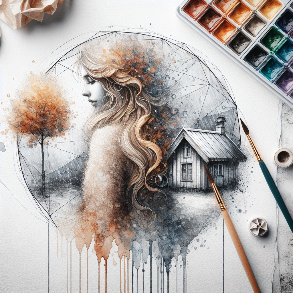 Serene Woman Profile with Nature and Abstract Elements