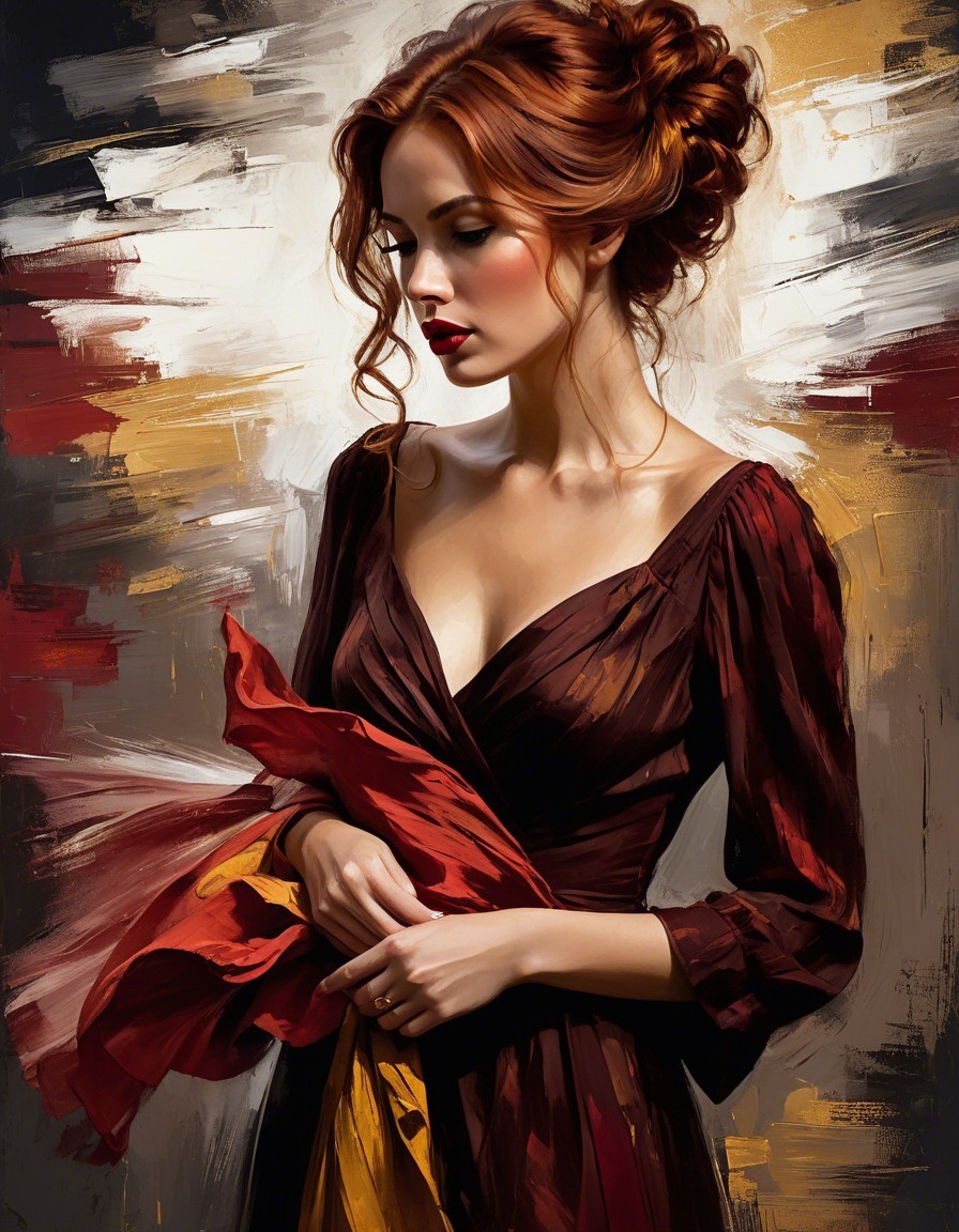 Elegant Woman in Burgundy Dress with Red Scarf