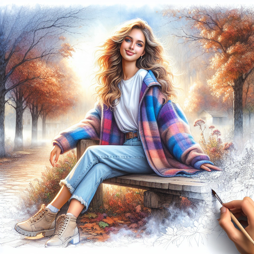 Young Woman in Autumn Park Surrounded by Fall Foliage