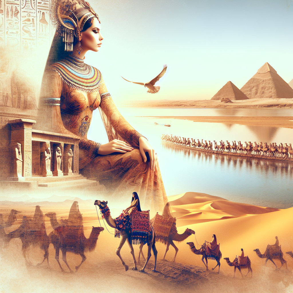 Majestic Ancient Egypt Scene with Pyramids and Camels