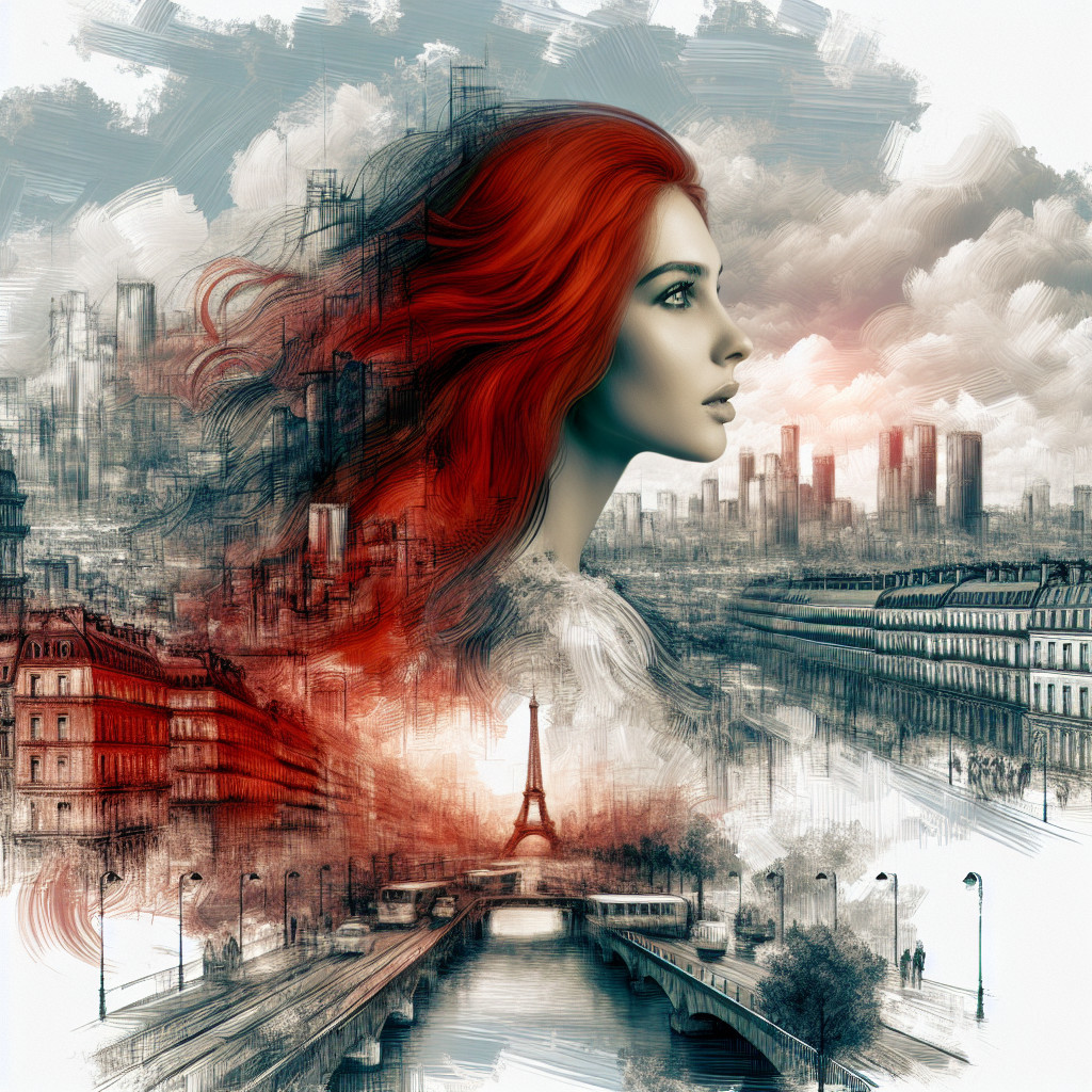 Surreal Artwork of Woman's Profile with Paris Skyline