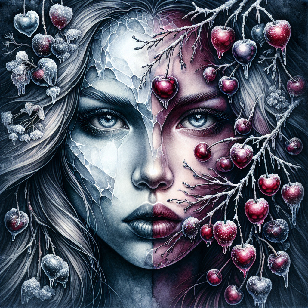 Split Face Artwork: Ice and Warmth Contrast