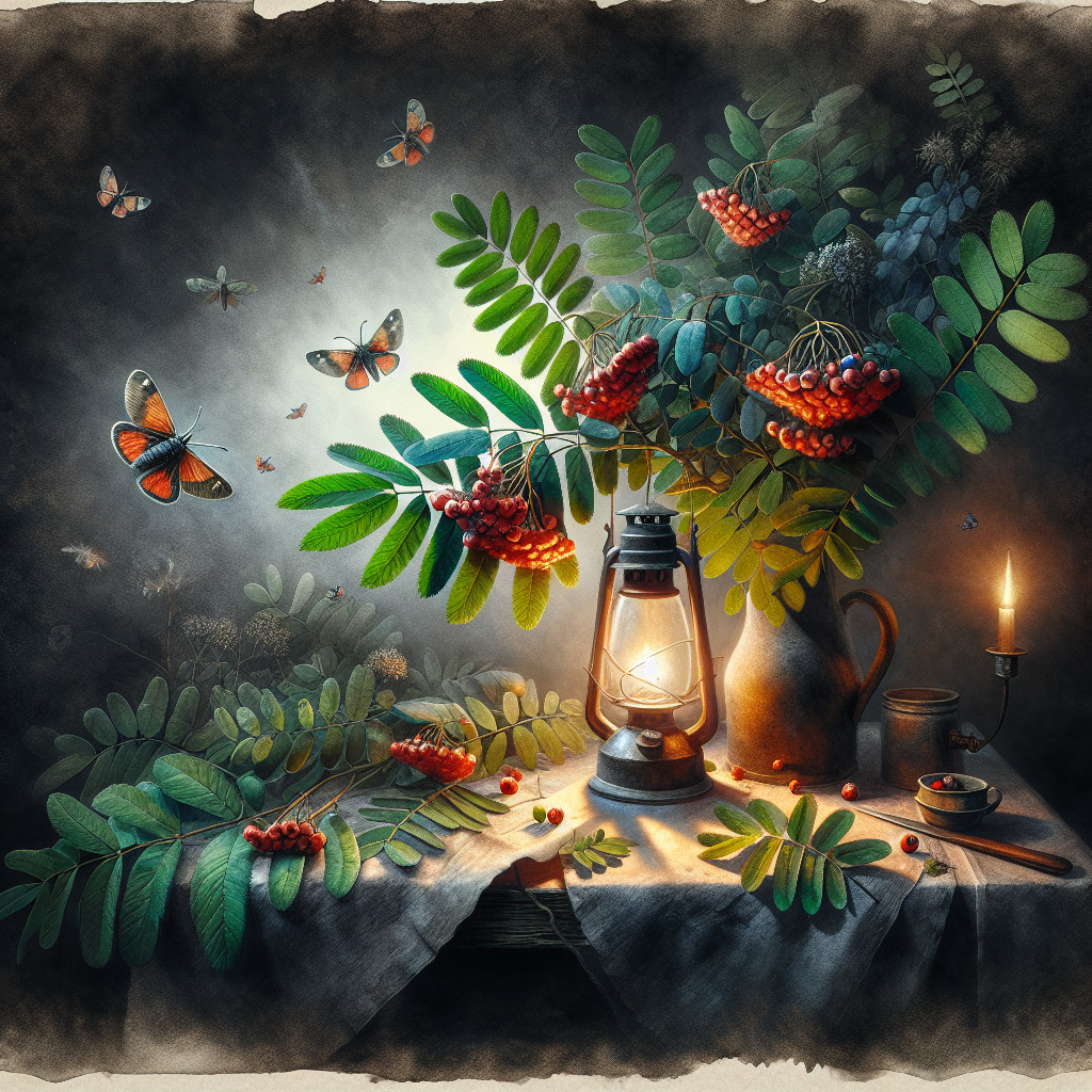 Rustic Lantern Still Life with Greenery and Berries