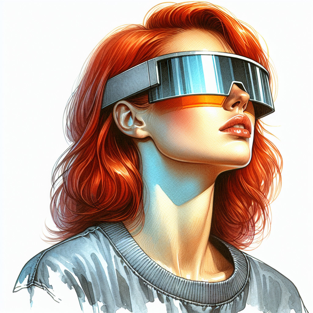 Stylish Woman with Red Hair in Futuristic Sunglasses