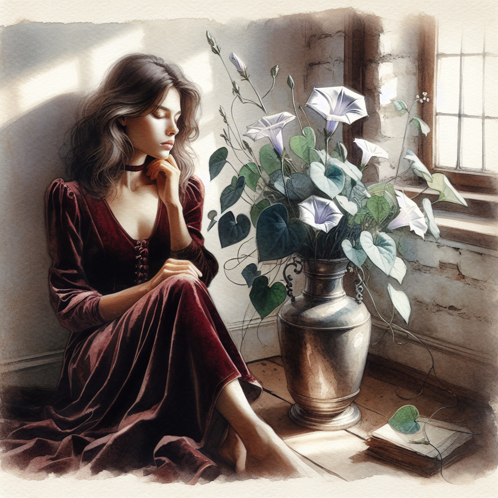 Contemplative Woman by Sunlit Window with Flowers