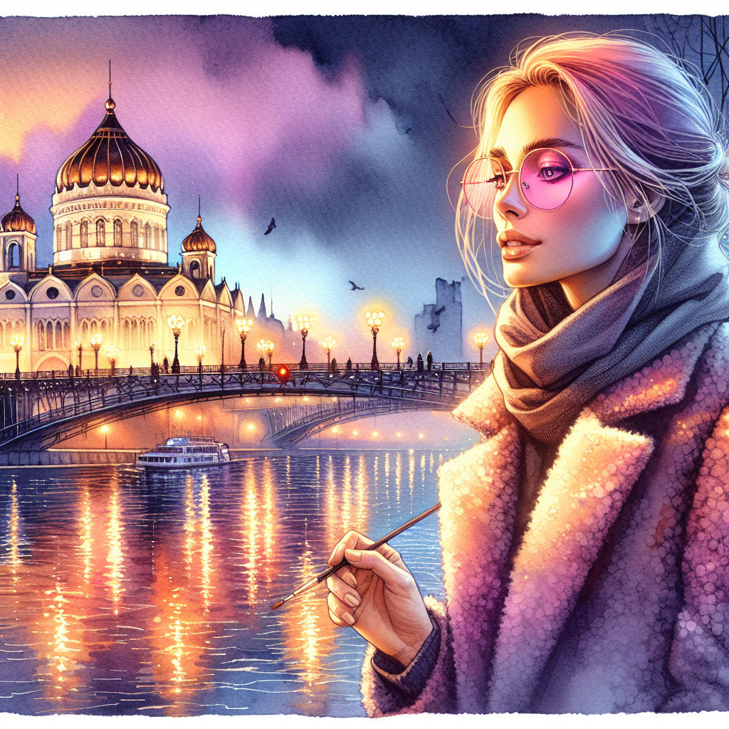 Young Woman with Glasses by a Serene River at Twilight