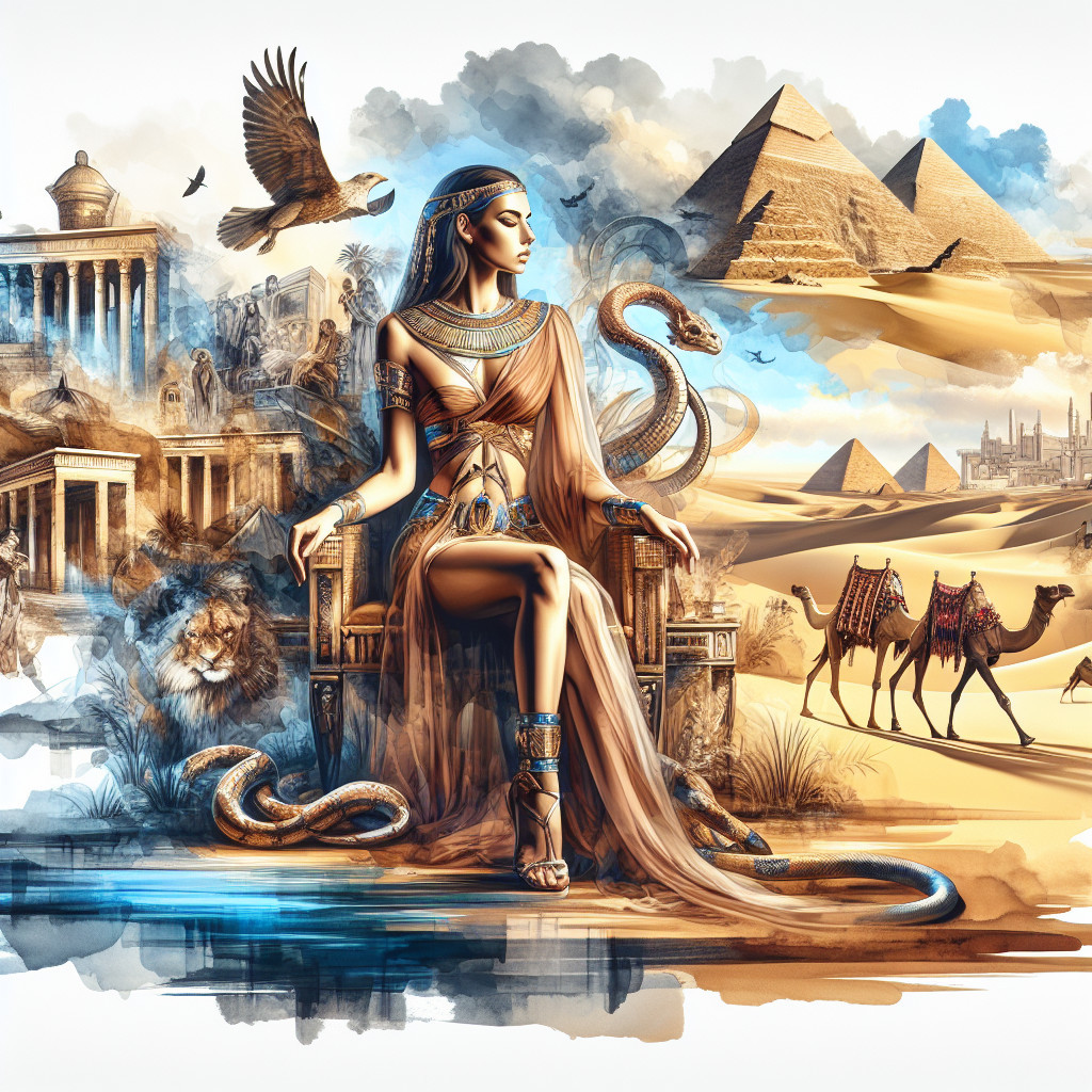 Regal Woman on Throne in Ancient Egyptian Setting