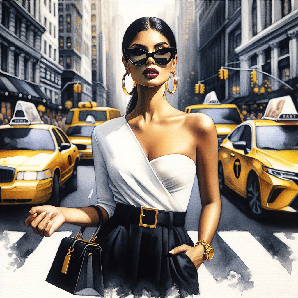 Stylish Woman in Chic Outfit on Busy City Street