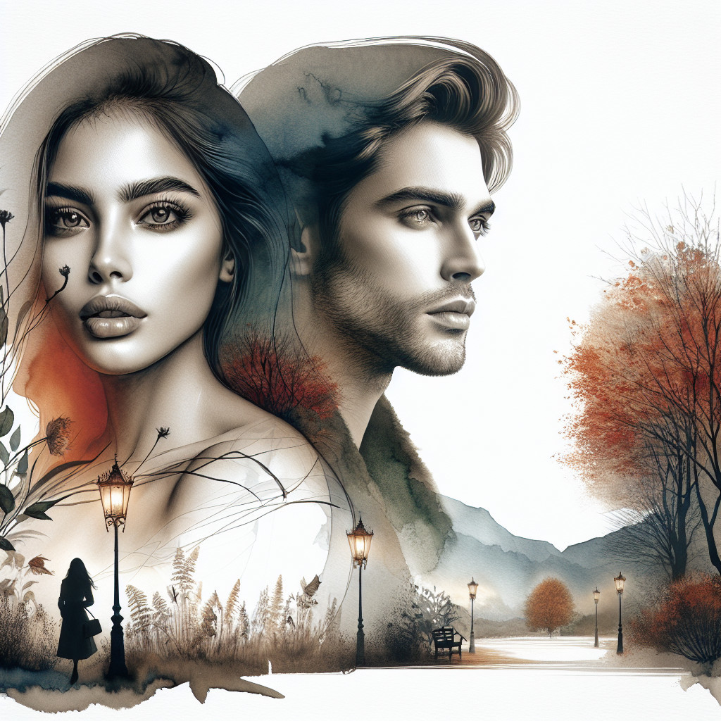 Stylized Portrait of a Couple in Autumn Landscape