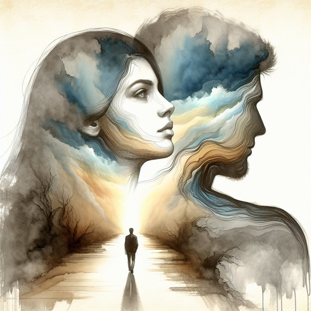 Surreal Artwork of Figures in Ethereal Landscape