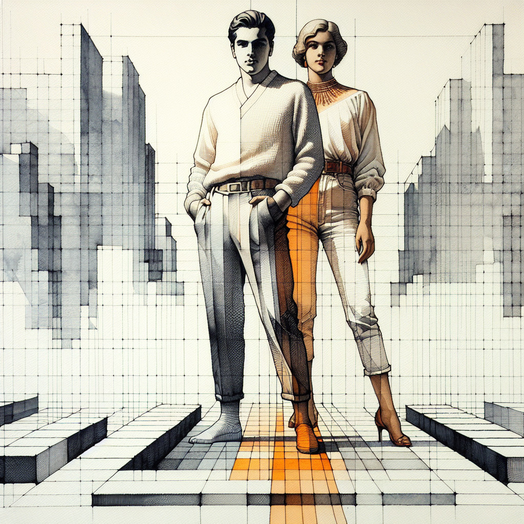Stylish Figures Against Abstract Geometric Background