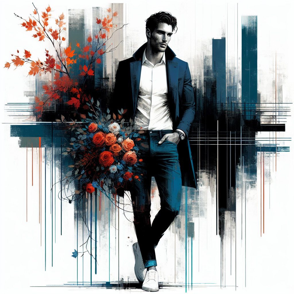 Fashionable man with roses in vibrant abstract setting