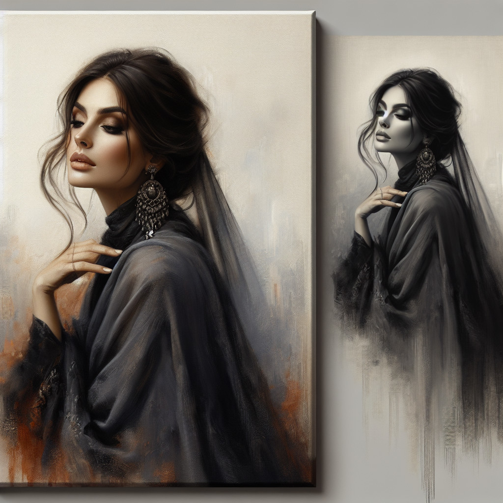 Elegant Portrait of a Woman in Dark Shawl and Earrings