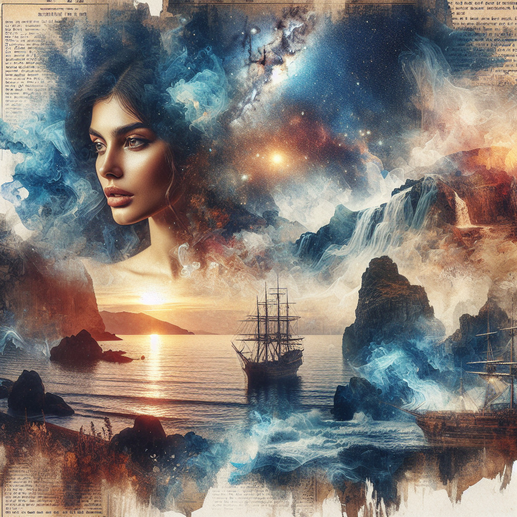 Surreal Collage of Woman's Face and Cosmic Elements