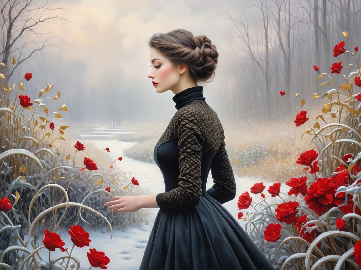 Cinematic Oil Painting of a European Woman in Profile