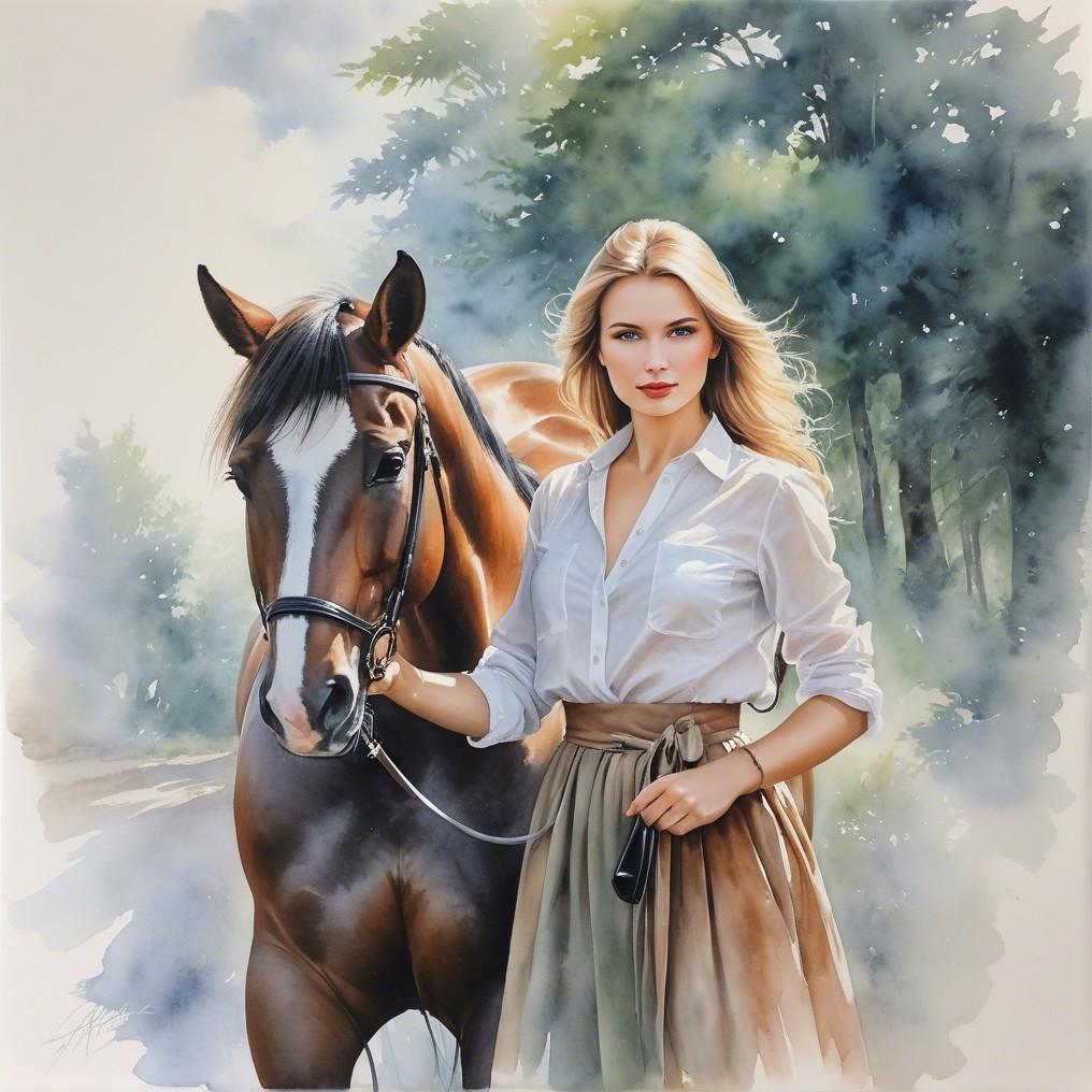 Young Woman with Horse in Serene Outdoor Setting