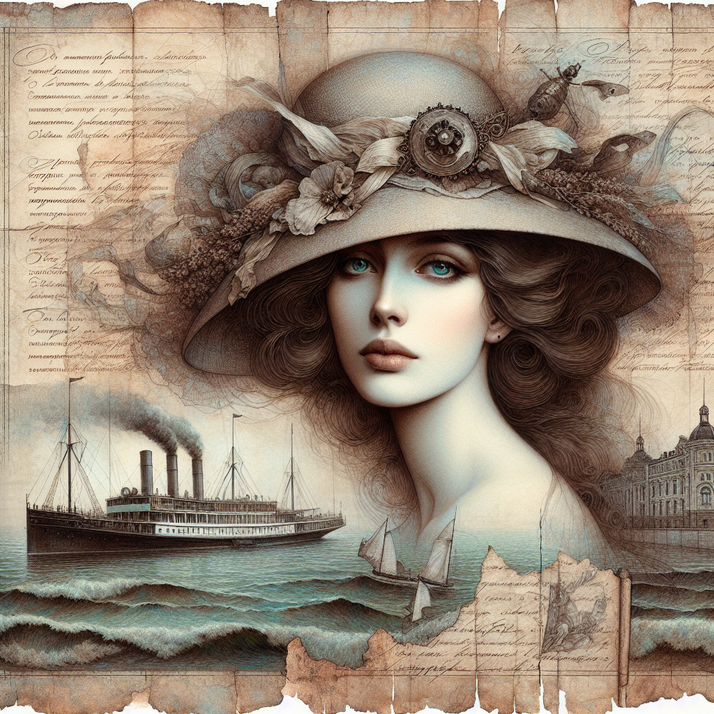 Elegant woman with green eyes and vintage steamboat