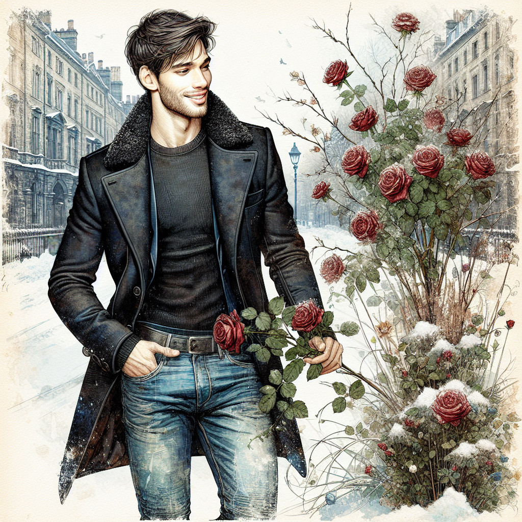 Digital Painting of a Young Man in Snowy Urban Scene
