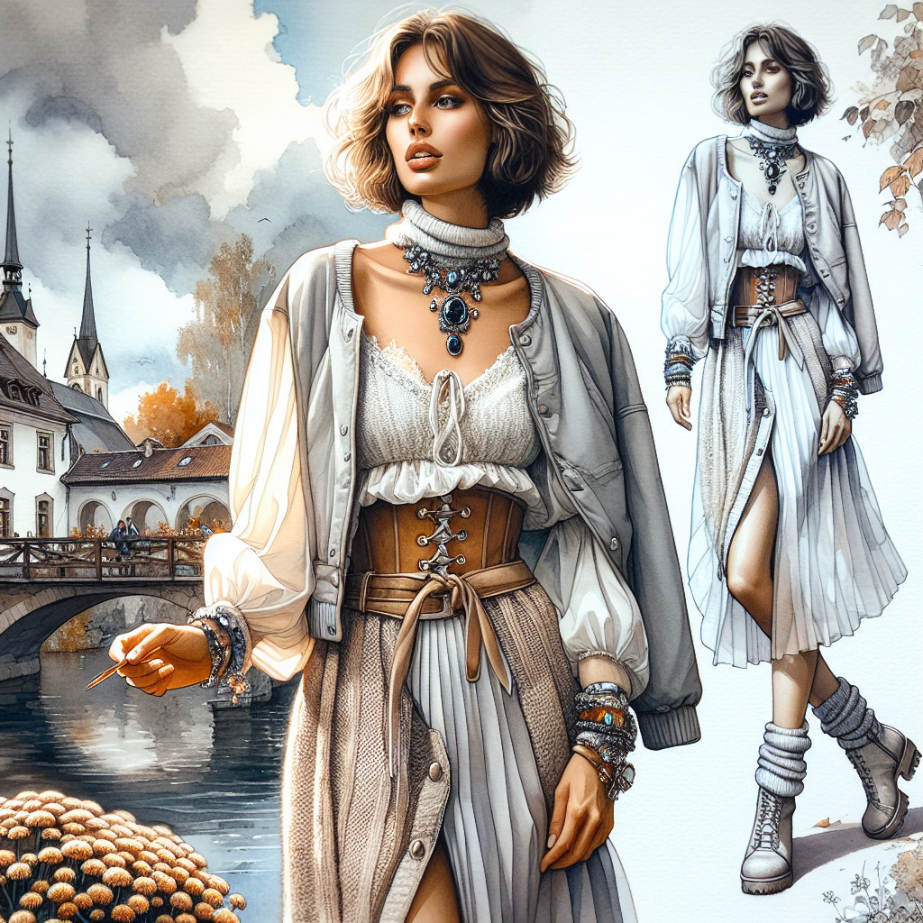 Stylish Young Woman by Serene River in Autumn Setting
