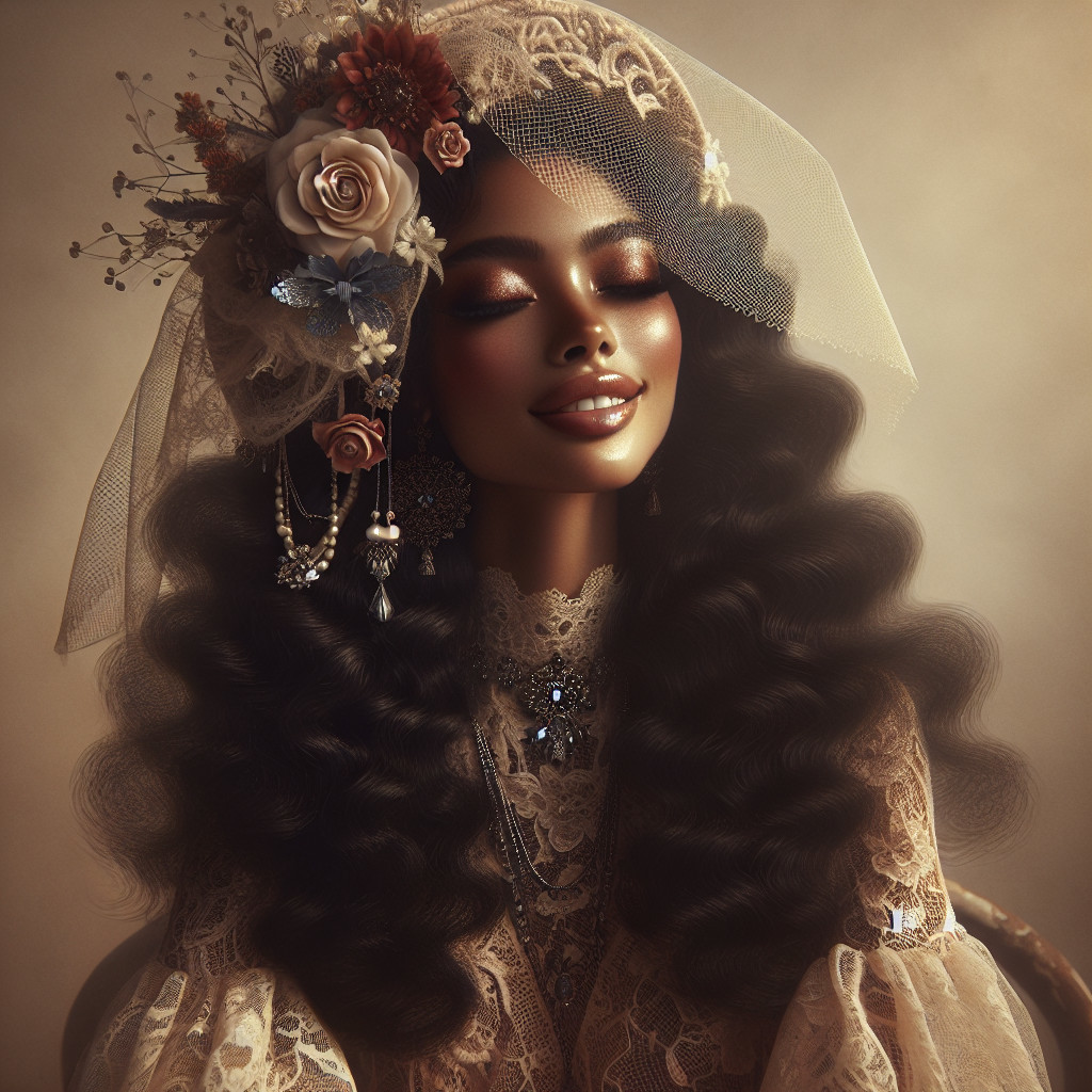 Elegant Figure in Lace Dress with Flowers and Veil