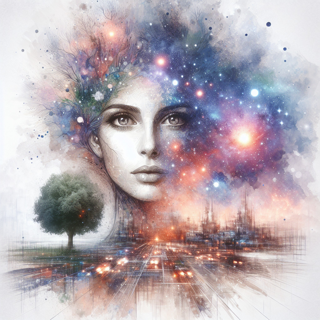Ethereal Portrait Blending Woman and Cosmic Landscape