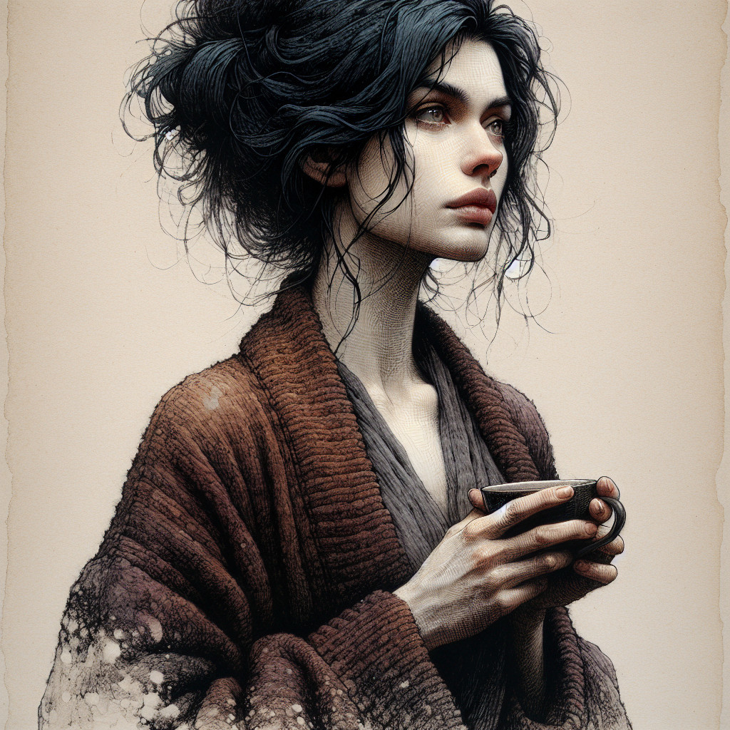 Serene Young Woman in Cozy Brown Robe Holding Cup