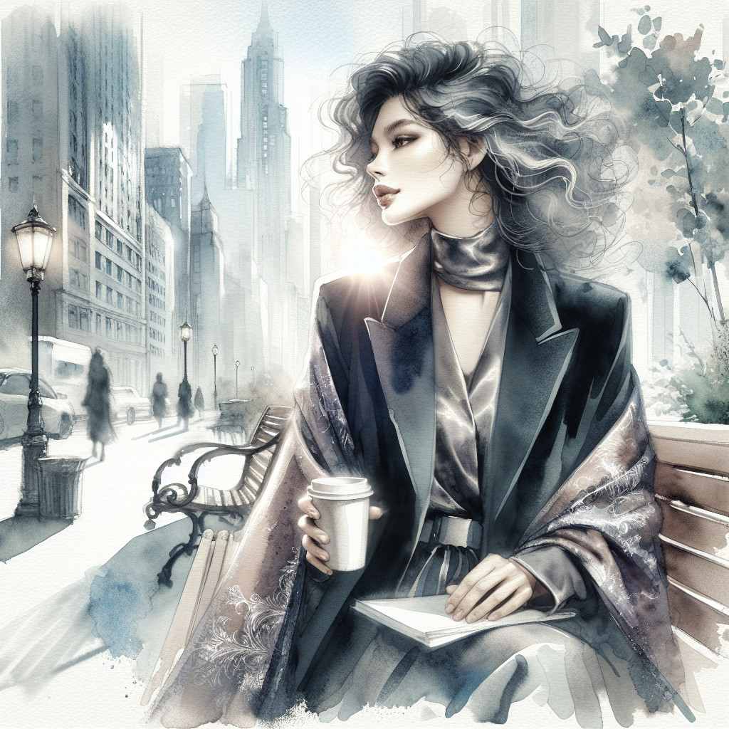 Stylish Woman with Coffee in Urban Park Setting