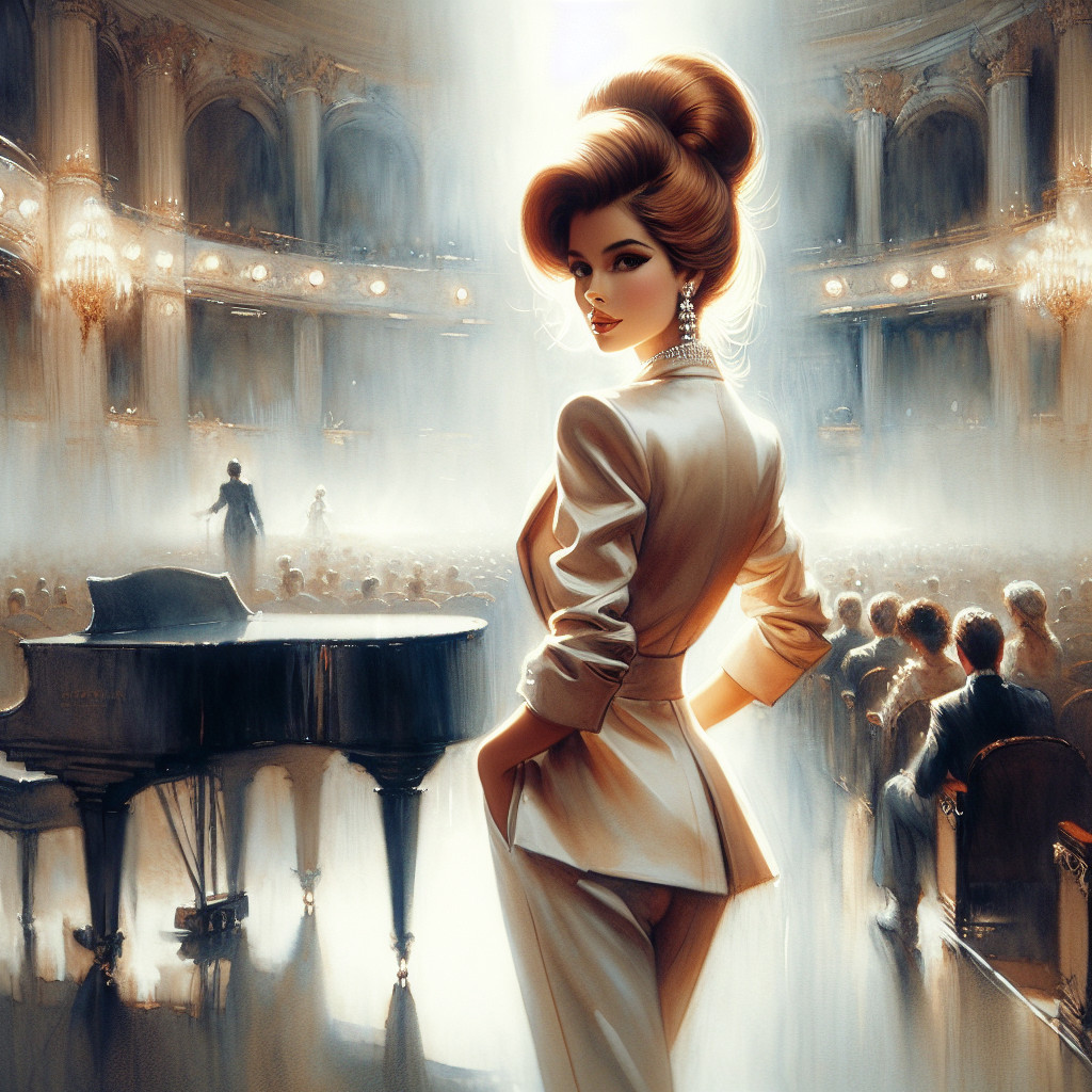 Elegant Woman in Cream Pantsuit at Theater Event