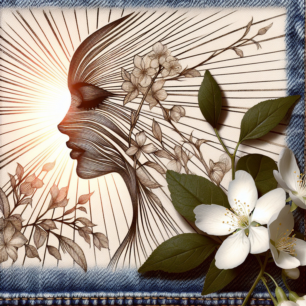 Stylized Woman's Profile with Floral and Denim Elements