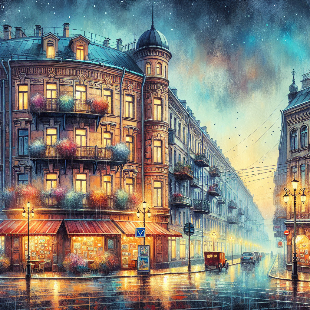 Charming Dusk Street Scene with Vintage Cars and Flowers